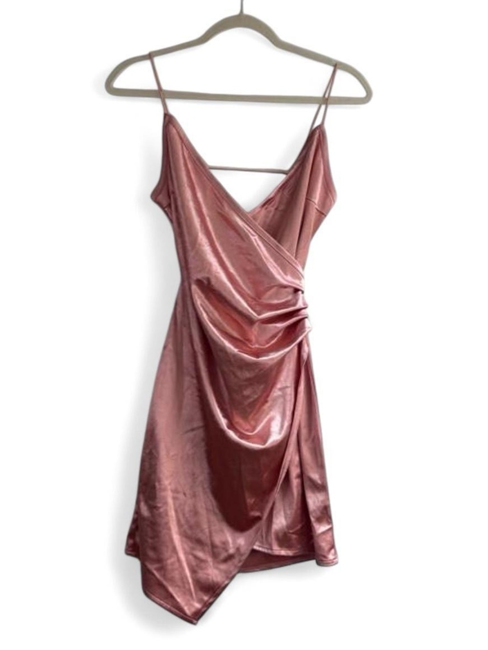 Luxxel Pink Satin Asymmetrical Open Back Mini Dress Size S